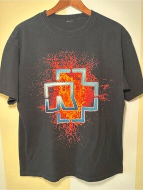 Vintage Y2K Rammstein Lava Logo Band Tee Size L Double Sided Industrial Metal